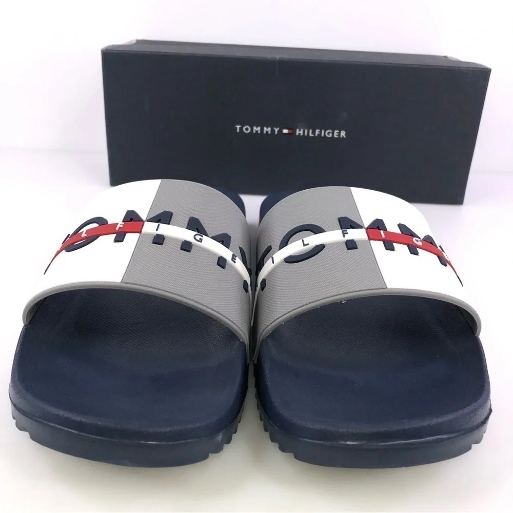Tommy Hilfiger Men's Rafael Color Block Pool Slides in White/Gray Shoes